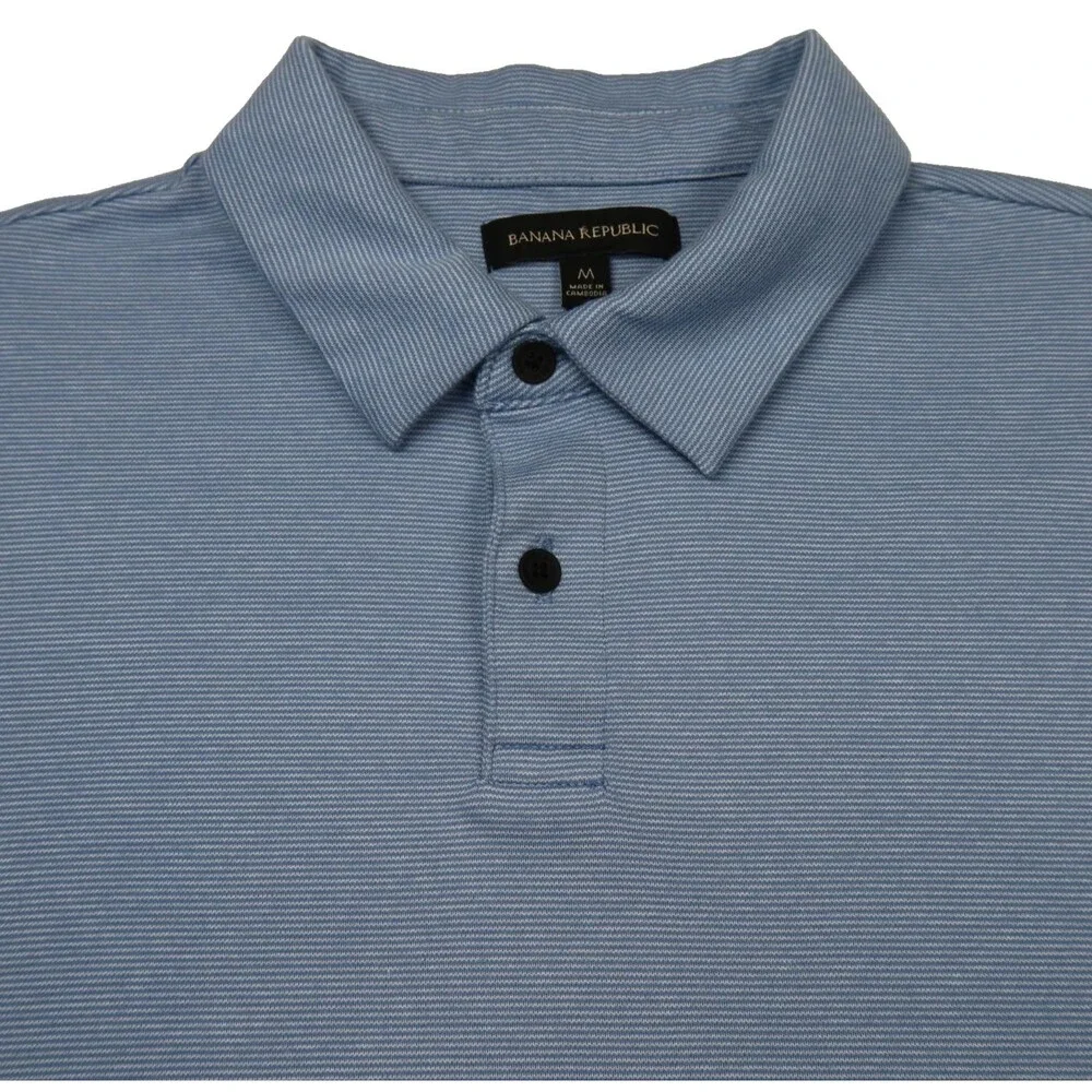 Banana Republic Performance Pique Polo Knit Shirt Men's Medium Blue Short Sleeve